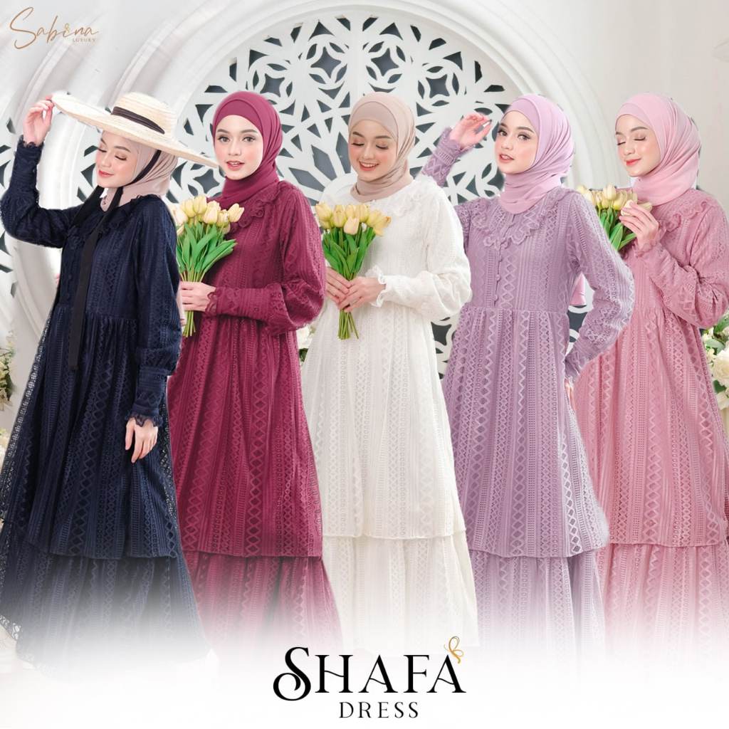 PAKAIAN MUSLIM WANITA TERBARU DRESS SHAFA ORIGINAL SABINA DRESS PRINCESS GAMIS BROKAT PREMIUM GAMIS 