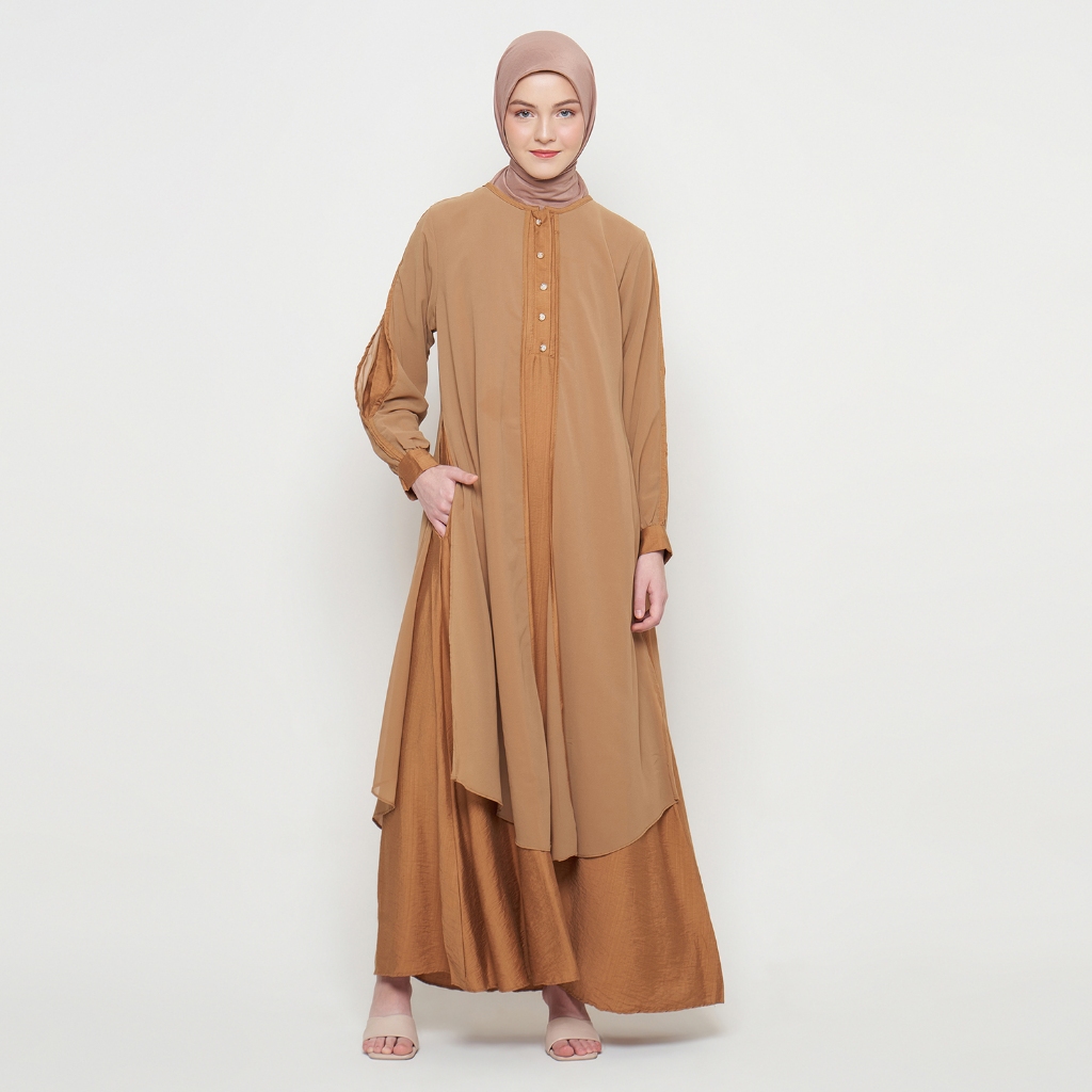 Gamis Wanita Pakaian Muslim Wanita gamis Slit Warna Coklat SR277