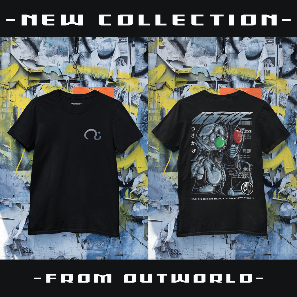 Outworld Kaos KAMEN RIDER BLACK & SHADOW MOON vintage T-shirt 100% katun combed 30s