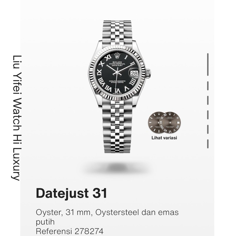 Jam Rolex Datejust 31 278274 Black Dial Roman Jubilee King Swiss Fullset