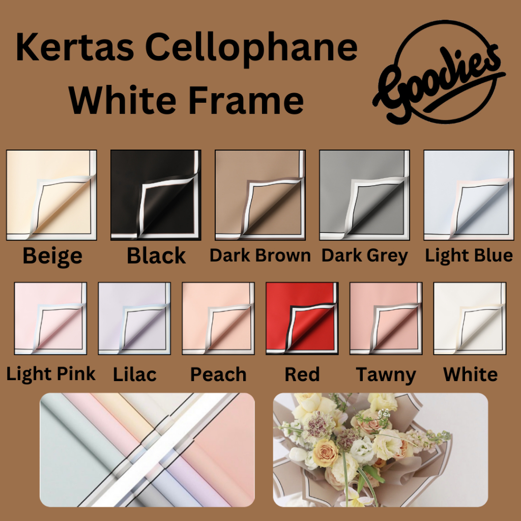 

*5 LEMBAR* Kertas Cellophane Bucket Bunga [White Frame] Flower Wrapping Paper Celophane / Krtas Buket Chellophane untuk Bouquet Snack Uang Wisuda