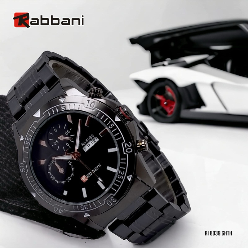 Rabbani Jam Tangan Rante Hitam Pria Sport Tanggal & Hari nya Aktif Original Premium Anti Air