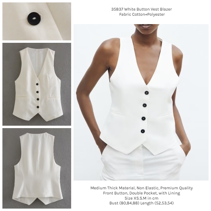 35837 Rompi Putih Wanita White Button Vest Blazer