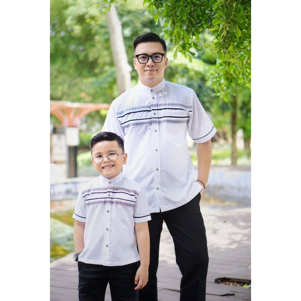 Koko Couple Putih Ayah dan Anak Setelan Free Peci Celana Anak