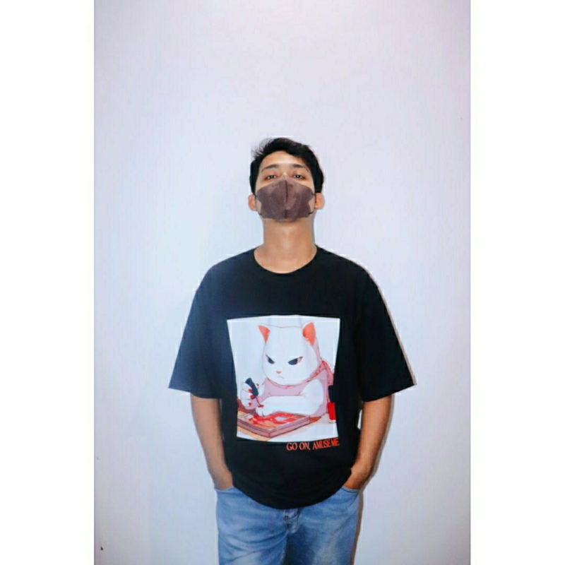 CATZ T-Shirt Oversize Kucing Putih Amuse Me Unisex - Pria & Wanita