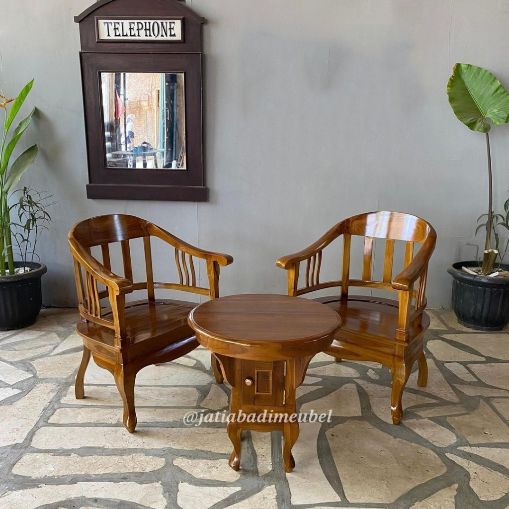 Set Kursi Teras Betawi Lenong Klasik Kayu Jati, Kursi Teras Tamu Santai Vintage Jati