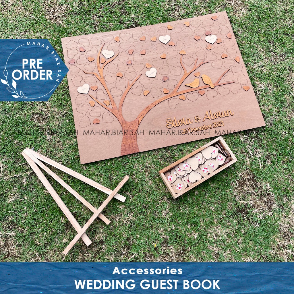 PO Wedding Guest Book 80 x 60 cm / Buku Tamu Pernikahan / Frame Pohon Hati / Wooden Tree Love Heart 