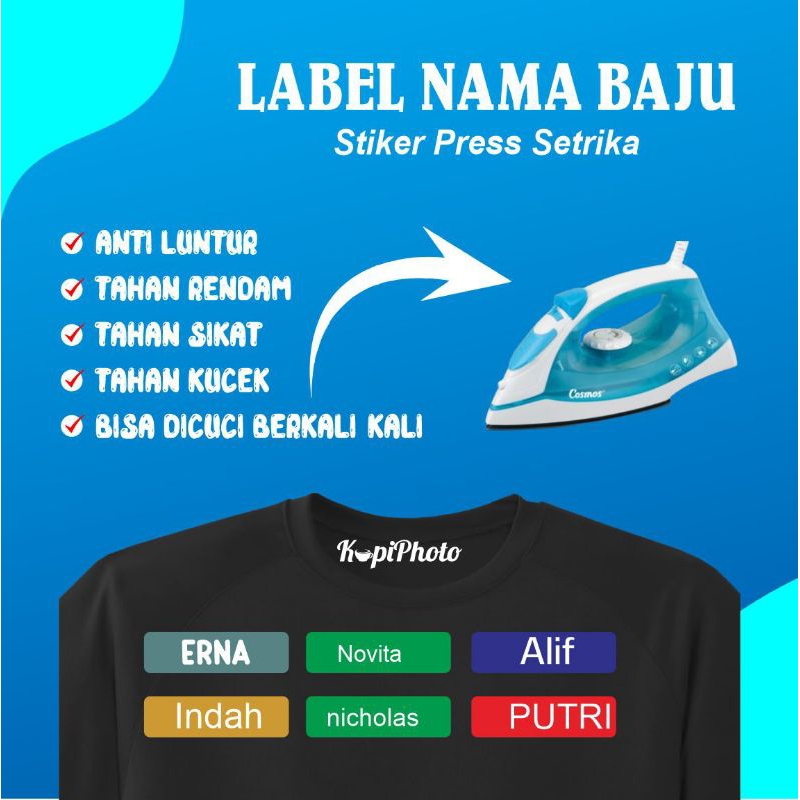 Label Nama Baju (Tinggal Setrika) Sticker label baju anak ( press setrika ) Stiker Baju Setrika Labe