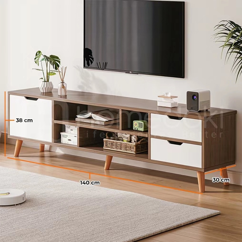 Meja TV Kayu Rak Tv Minimalis Lemari Tv Persegi Panjang Rak TV Jumbo Bahan Kayu MDF Tebal Kuat