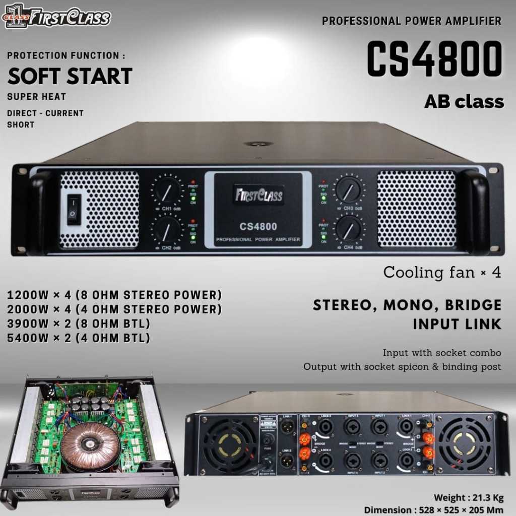 PROFESSIONAL POWER AMPLIFIER AB CLASS 4 CHANNEL FIRSTCLASS CS 4800
