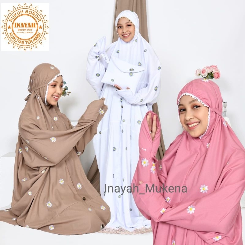 INAYAH - Mukena Terusan Anak Remaja Tanggung Bordir Bunga Daisy