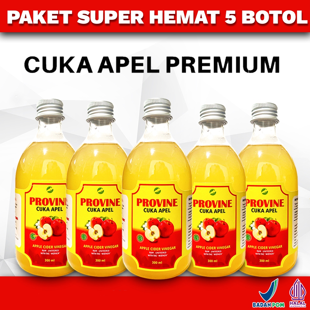 

PAKET 5 BOTOL PROVINE CUKA APEL PREMIUM HALAL & BPOM Apple Cider Vinegar Premium With Mother