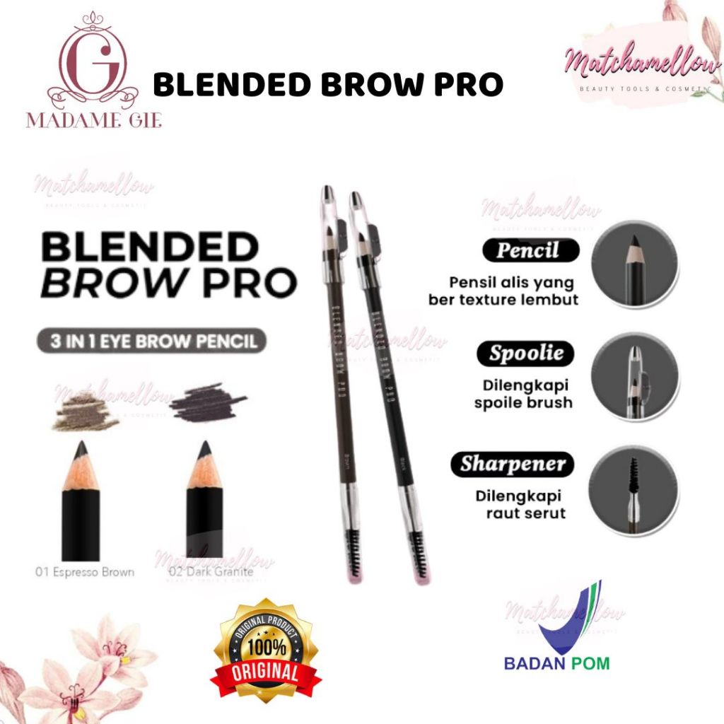 ❄️MATCHA❄️MADAME GIE BLENDED BROW PRO - PENSIL ALIS 3 IN 1 LONG LASTING BPOM