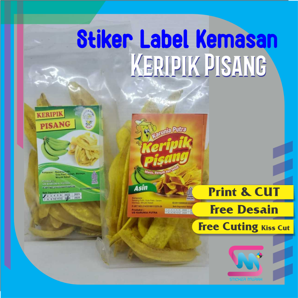 

Bandung Stiker Murah - Print Stiker Cromo Label Kemasan Makanan Keripik Pisang Chromo A3 Free Cuting