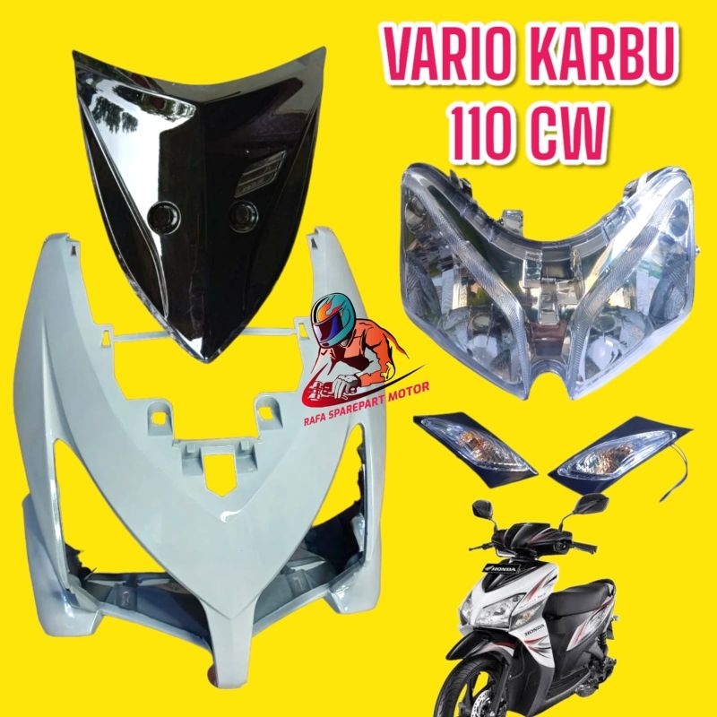 1 SET Tameng Depan Lampu Depan Dan Lampu Sein Vario 110 CW karbu (PUTIH)