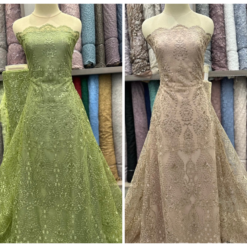 Bahan kain tile tule brokat bordir glitter premium mewah IOWA / bahan kebaya / bahan tunik