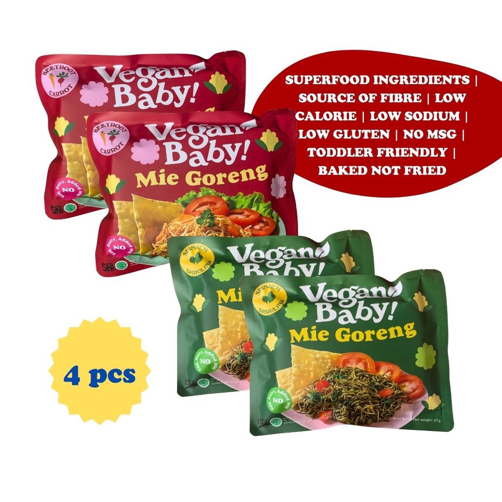 

1212 BRANDS FESTIVAL Vegan Baby mie goreng mix bayam spirulina dan wortel bit 4pcs serbuuu