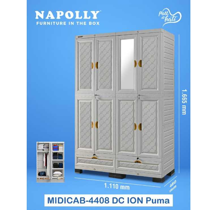 LEMARI PLASTIK NAPOLLY / LEMARI PAKAIAN / LEMARI BAJU PLASTIK MEREK NAPOLLY MIDICAB 4408 DC ION