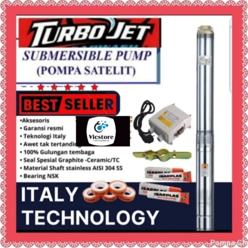 Mesin pompa air satelit 4" outlet 2inch + kabel 50m submersible no 40m