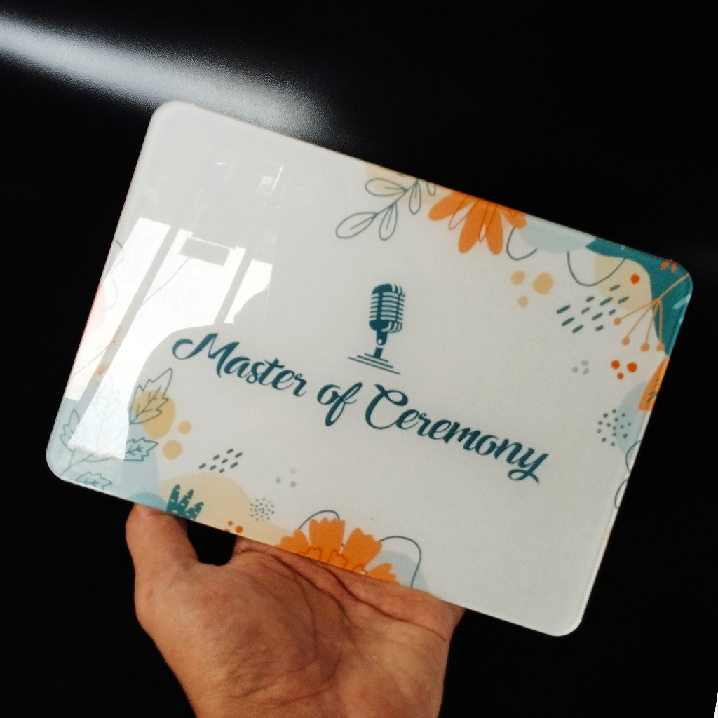 QCard MC AKRILIK CUSTOM, Cue card Wedding Event, MINI (10x14 cm), A5 (21x14 cm) dan JUMBO (25x18 cm)