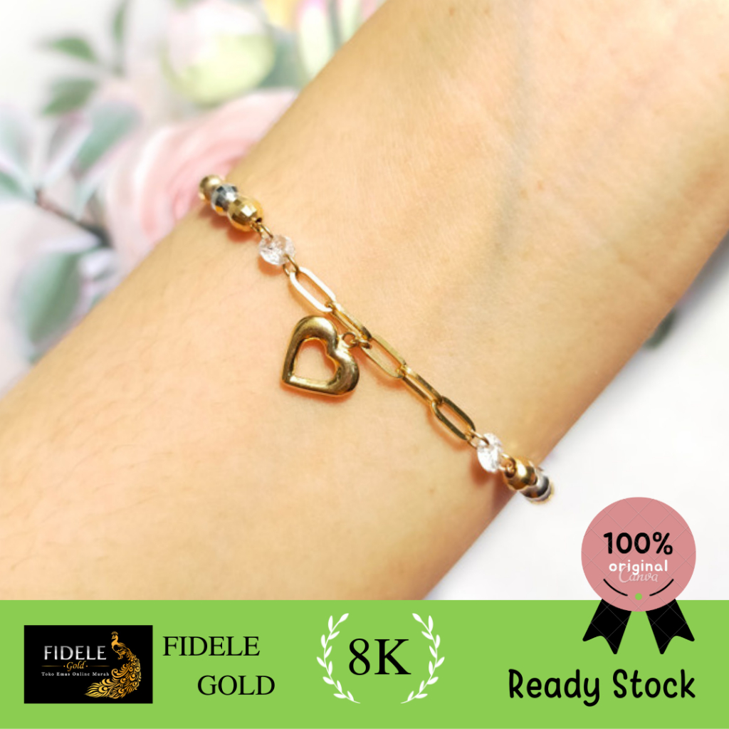 Gelang hati candy bola-bola fashion emas asli kadar 375