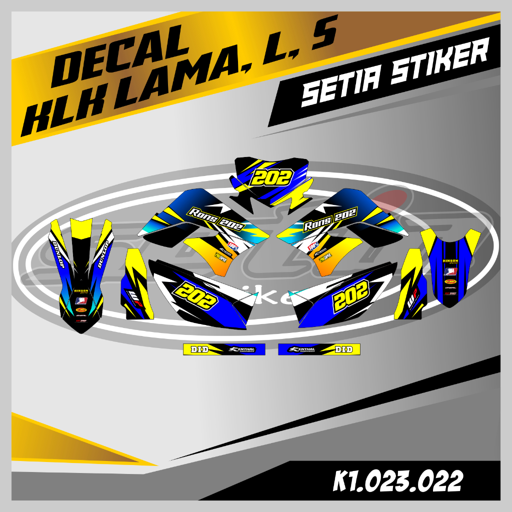 DECAL KLX LAMA, L, S, DTRACKER LAMA, BIRU KUNING, SUPERMOTO, TRAIL, DESAIN BEBAS CUSTOM BARU (K1.023