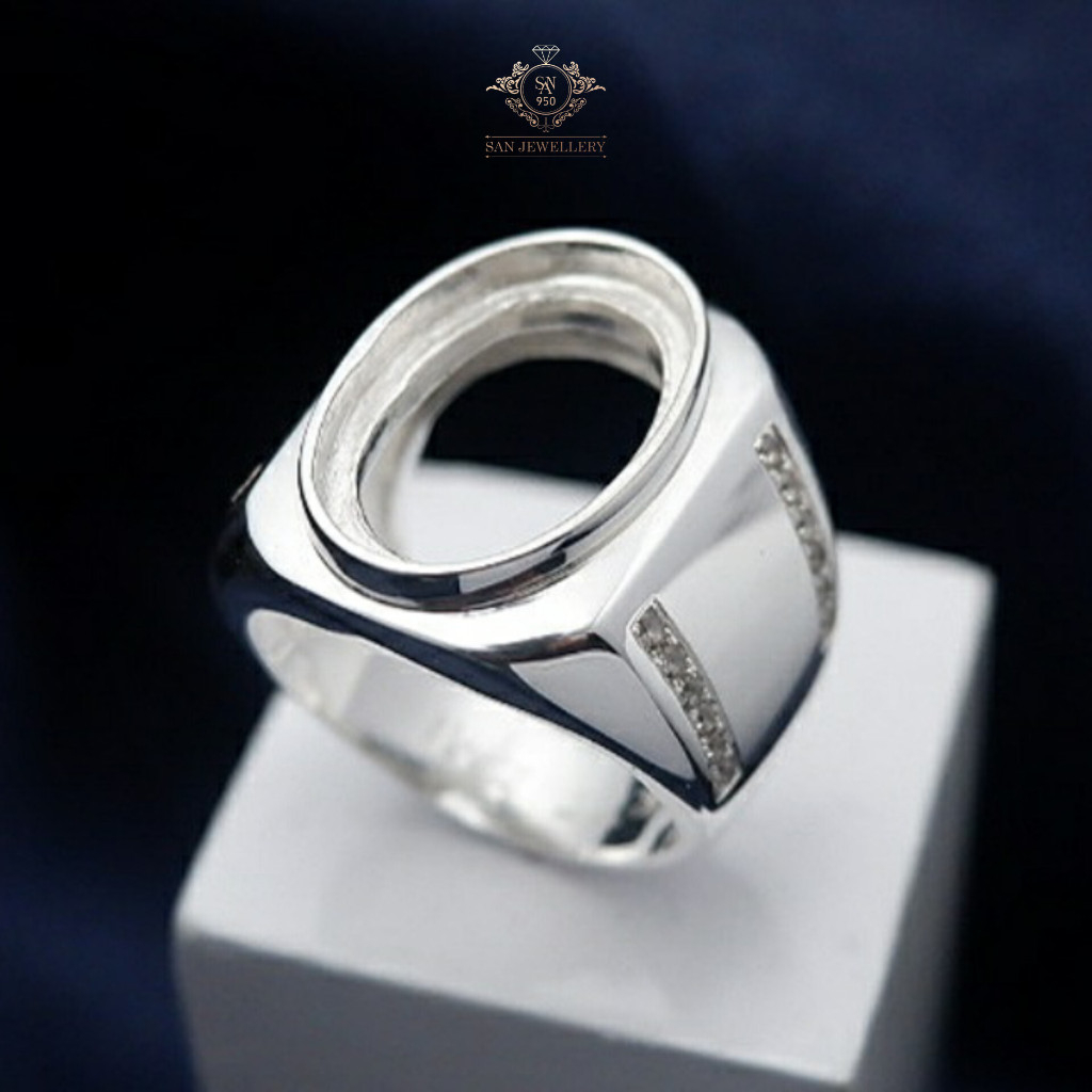 SAN950 Cincin Perak 950 EB384 - Ring Kosongan Ikat Batu Akik Permata All Size Handmade