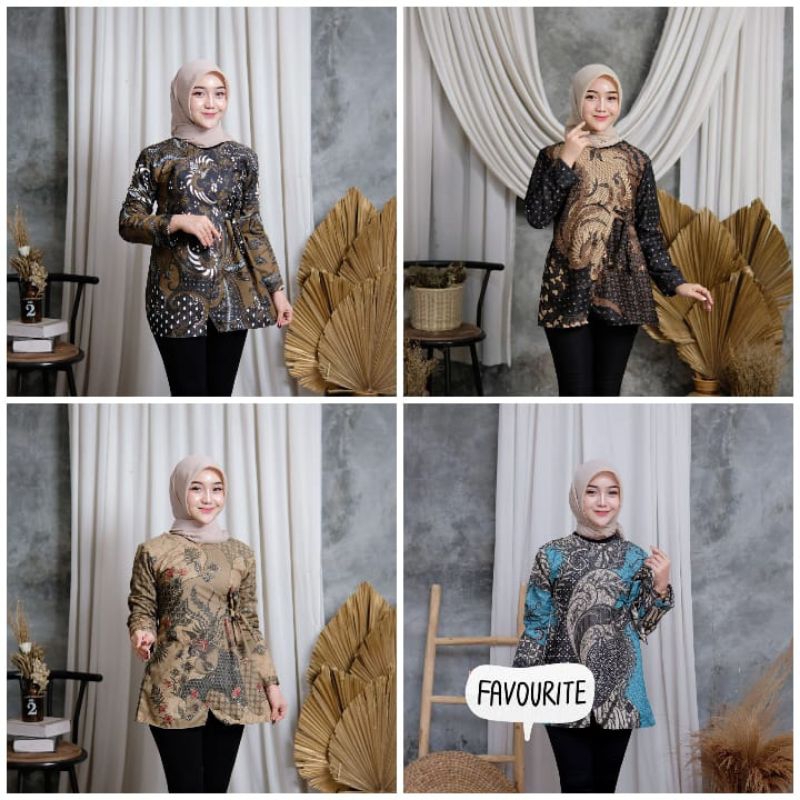 Atasan Batik Wanita Modern Baju Batik Kantor Wanita Batik New Blus Seragaman slimfit