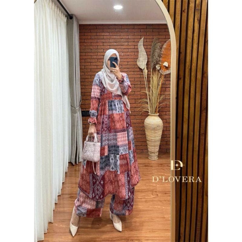 Marina Set by D'lovera | One Set Bahan Armany Printing LD 110 Warna Maroon aja