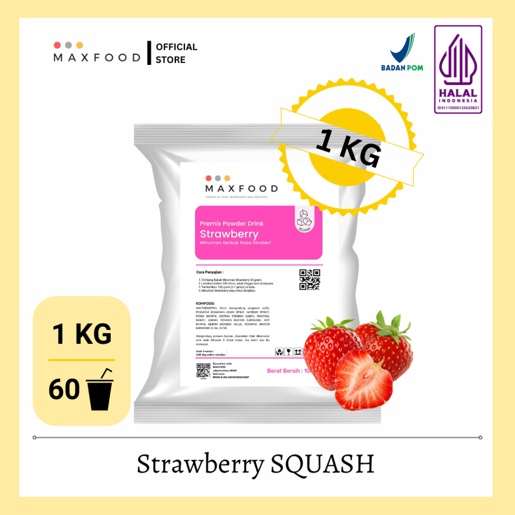 

MAXFOOD - Strawberry Squash / Bubuk Minuman Squash Rasa Stroberi 1 Kg