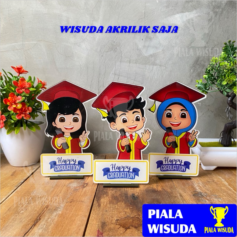 Piala Akrilik Wisuda (Hijab Graduation) Akrilik Saja - Piala Wisuda Almamater Merah Graduation - Pia