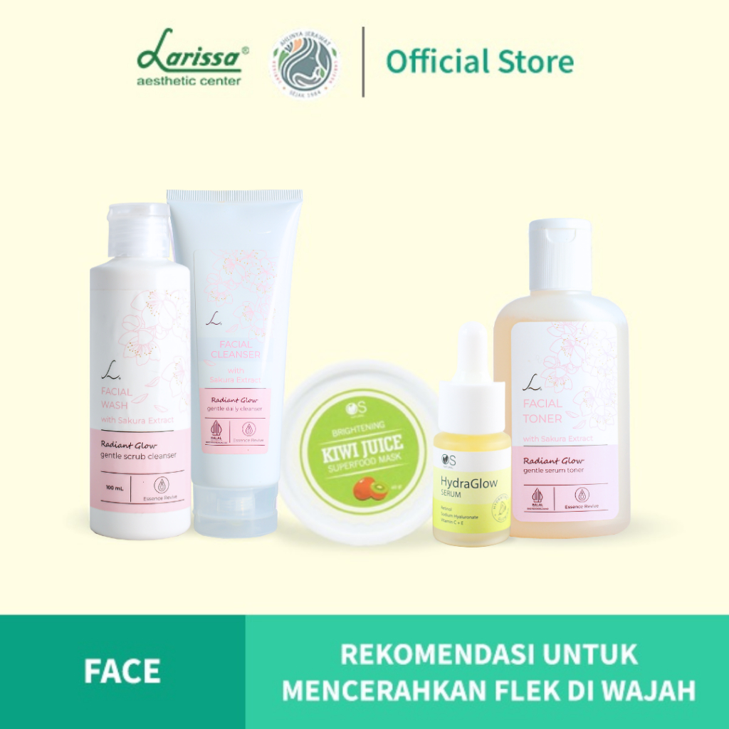 Larissa Paket Hemat Cerahkan Flek di Wajah (Wash Sakura, Cleanser Sakura, Toner Sakura, Superfood Ki