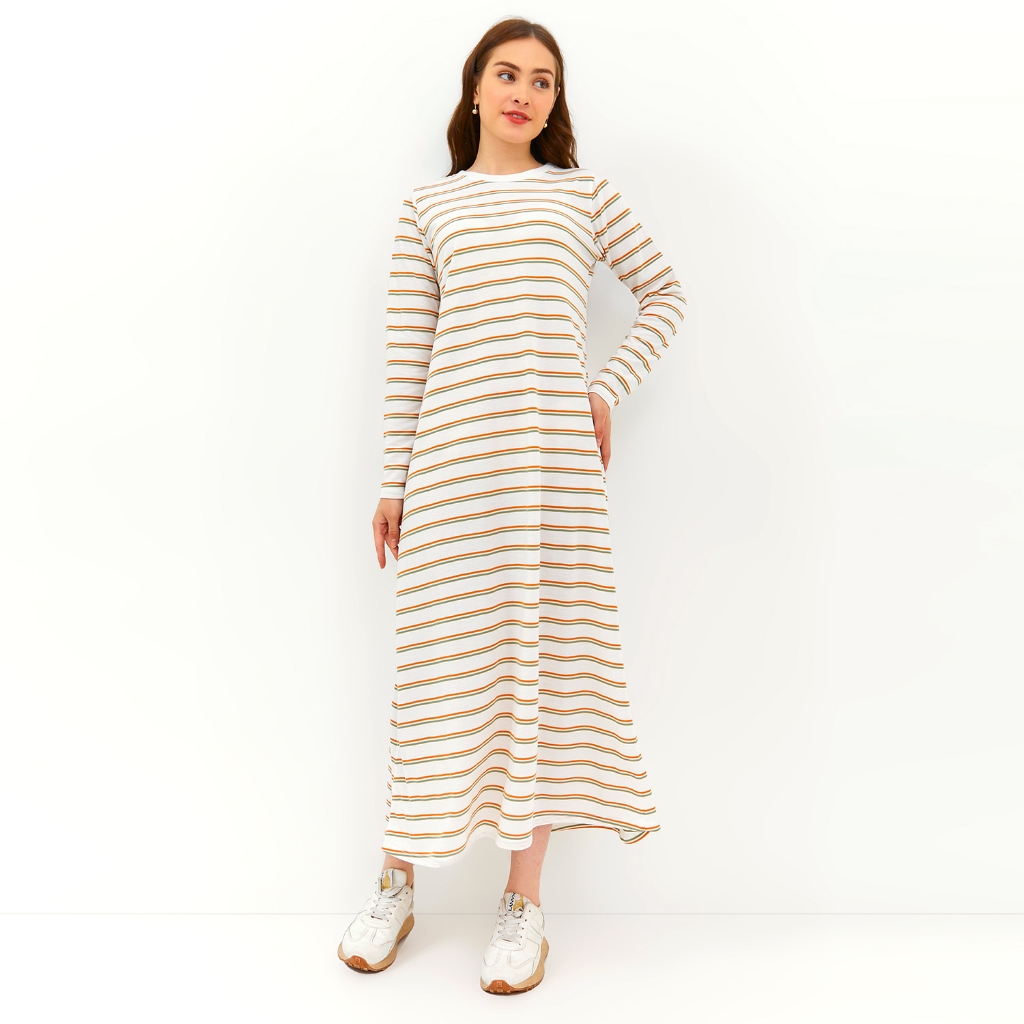 GRAPHIS Knit Two Color Stripe Maxi Dress / Dress maxi lebaran wanita 2024 kekinian polyester terbaru