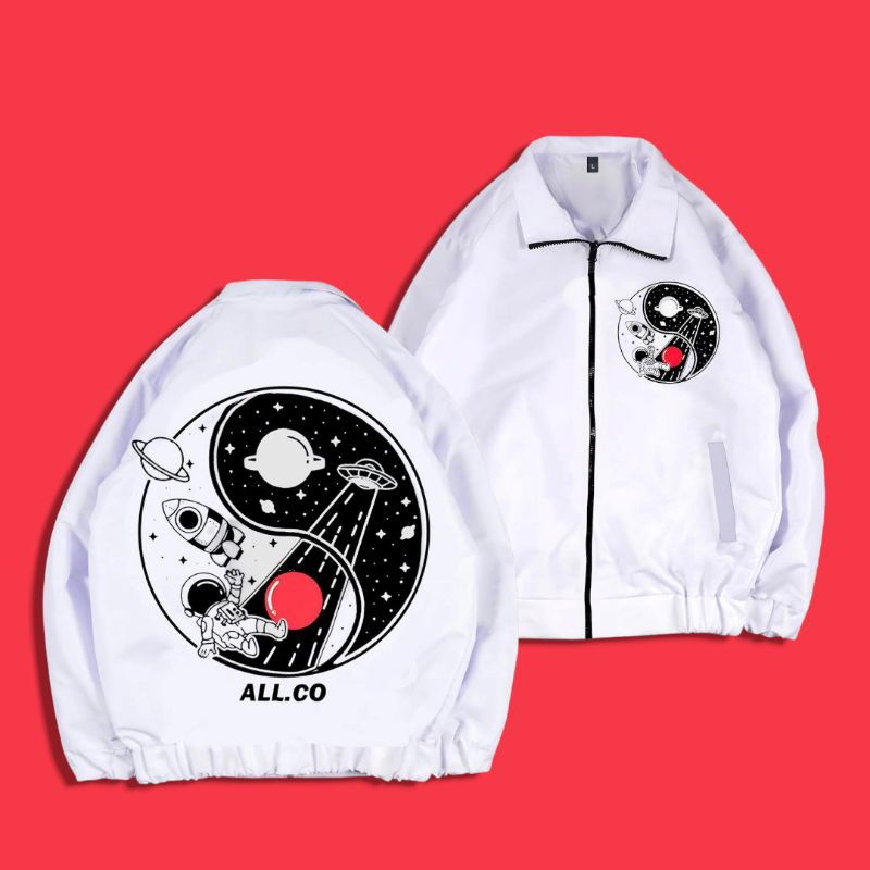 JACKET MOTIF/ COACH JACKET/  WINDBREAKER PUTIH JACKET/ JACKET BAHAN PARASUT PREMIUM ANTI AIR Motif A