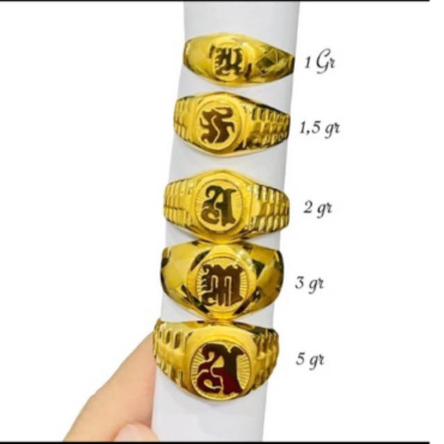 cincin cowo pria arloji kristal huruf latin emas asli kadar 700 & 875