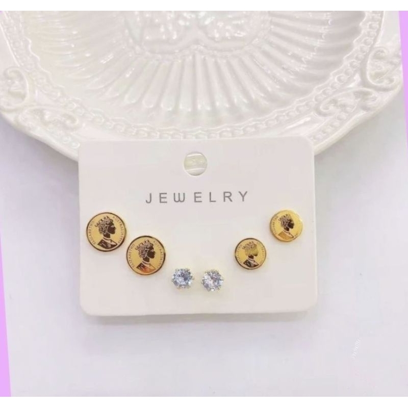 anting titanium set tiga koin mata satu