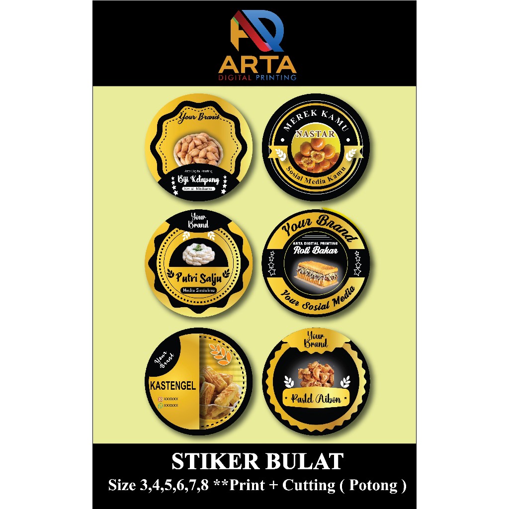 Stiker Label Kue Bulat// Sticker Label Kue Kering// Stiker Toples + Cutting ( Potong )//Stiker Makan