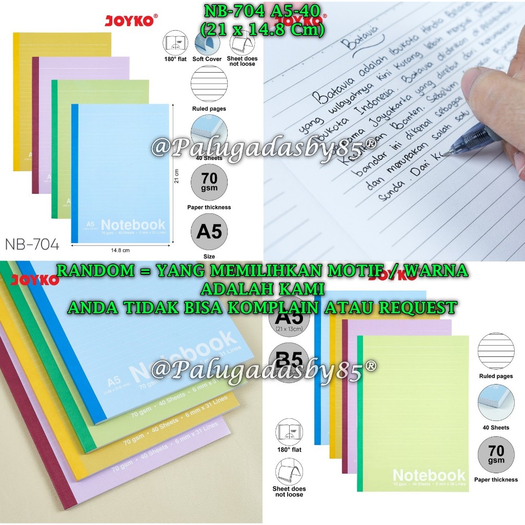 

(1 Biji) GROSIR Buku Tulis JOYKO NB-704 A5 40 Lembar / Buku Tulis Catatan Notebook Joyko Soft Cover