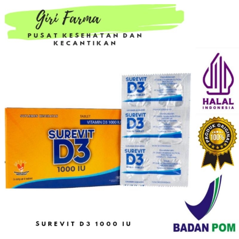 Surevit D3 1000 IU / Vitamin D3 Strip Isi 6 Tablet / Vitamin D3 / Harga STRIP