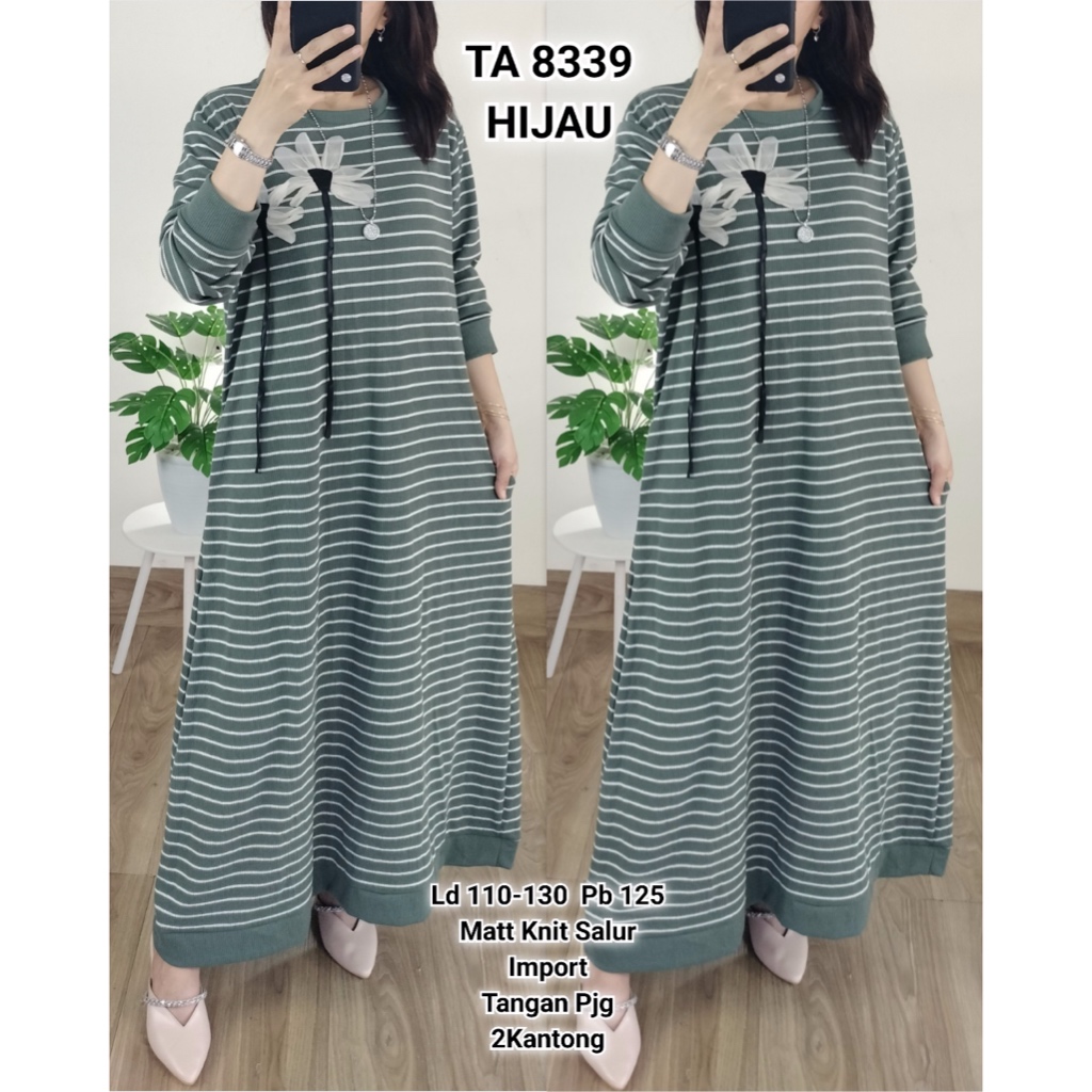 8339 Maxi Dress Knit Salur Import Aplikasi Bunga