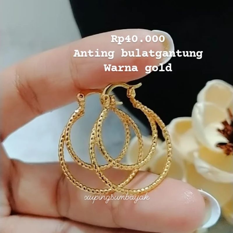 Anting AT243. xuping titanium lapis emas medan sumbayak