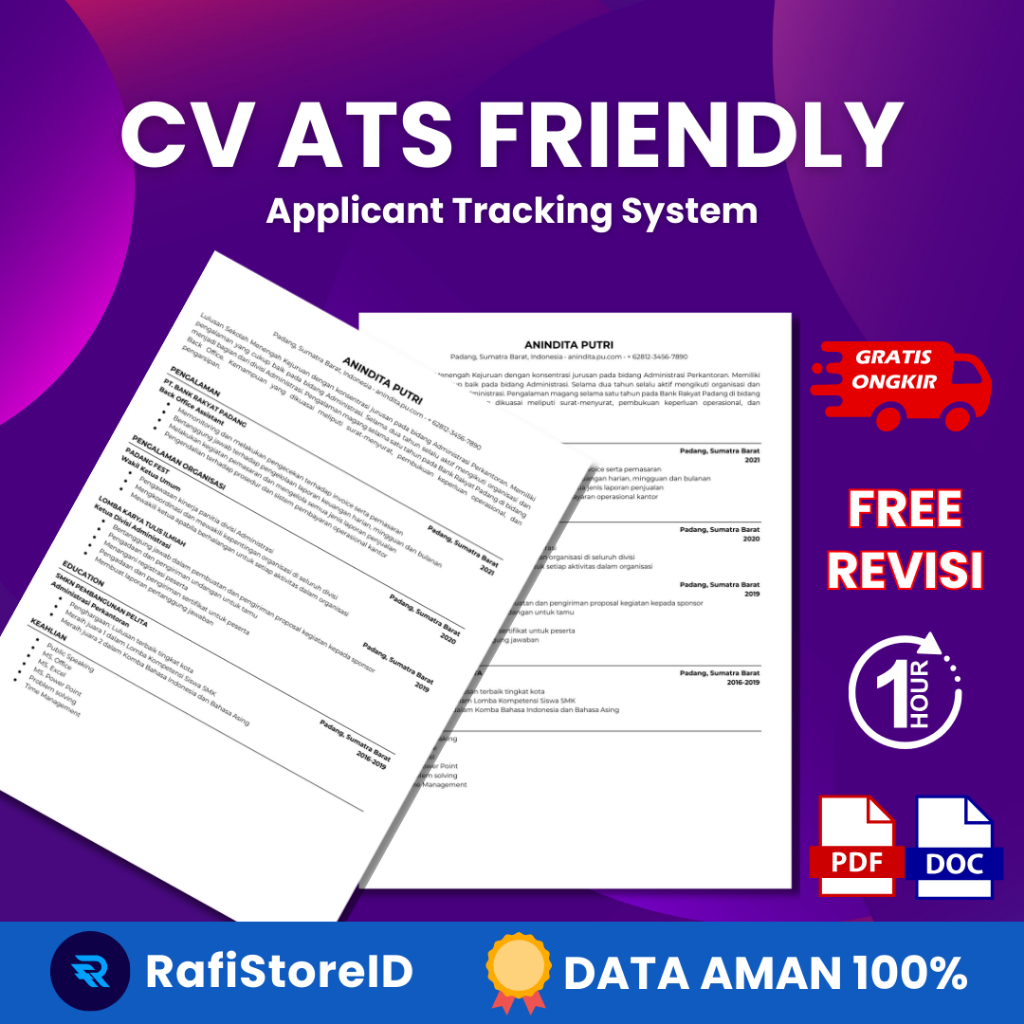 Jasa Pembuatan CV ATS Friendly & Surat Lamaran Keja | Desain Curriculum Vitae Bahasa Indonesia & Ing