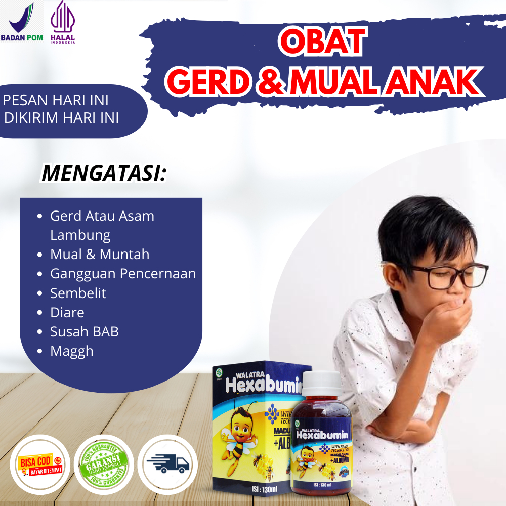 Obat Gerd Anak Mual- Maagh Pada Anak Mual Sakit Lambung Perih  Herbal Alami 100% Hexabumin Sudah BPO