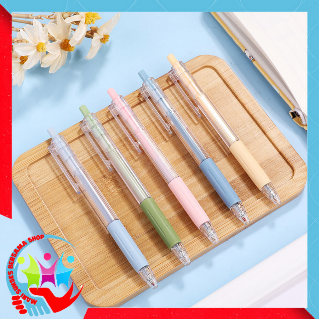 

MSBS Pulpen Cetekan Transparant Polos Pena Gel 0.5mm Tinta Hitam Alat Tulis Sekolah Kantor Pen Warna Warni Bolpoint Polos Murah