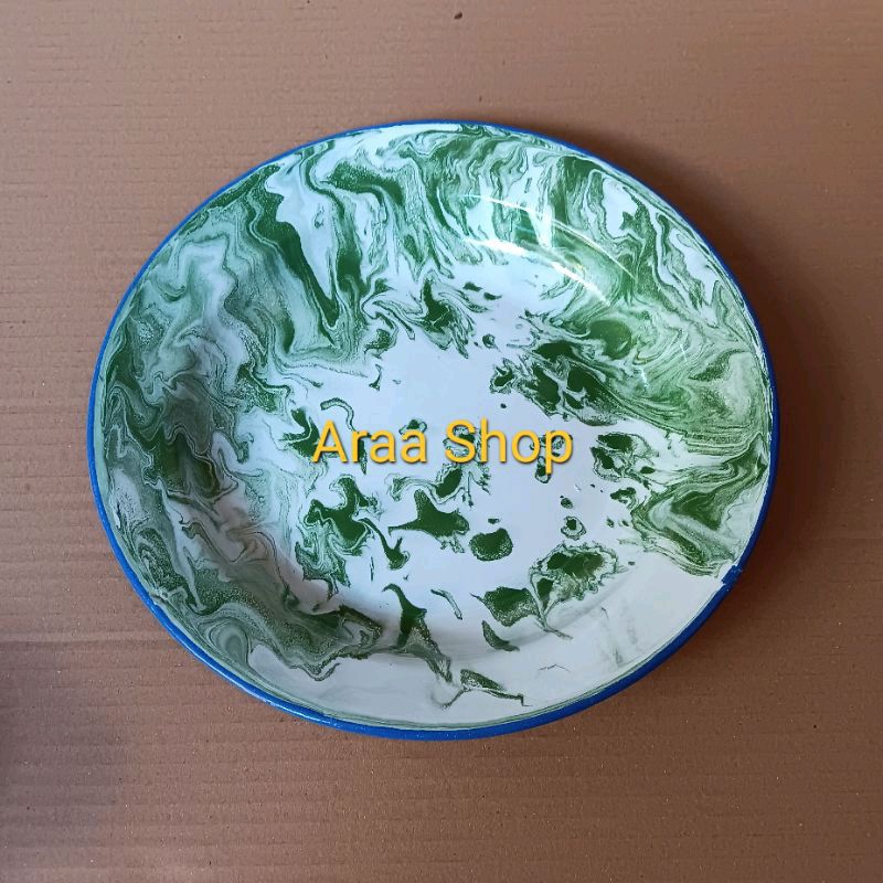 TB ESSENTIALS 12pcs Piring Enamel Blirik 22cm Grosir 1 Lusin Piring Makan Kaleng Jadul Belirik Hijau