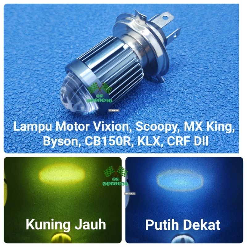Bohlam/Lampu Depan H4 Led Laser Putih - Kuning Untuk Vixion,byson,ninja RR ,CB150R Old, Mx king,Scoo