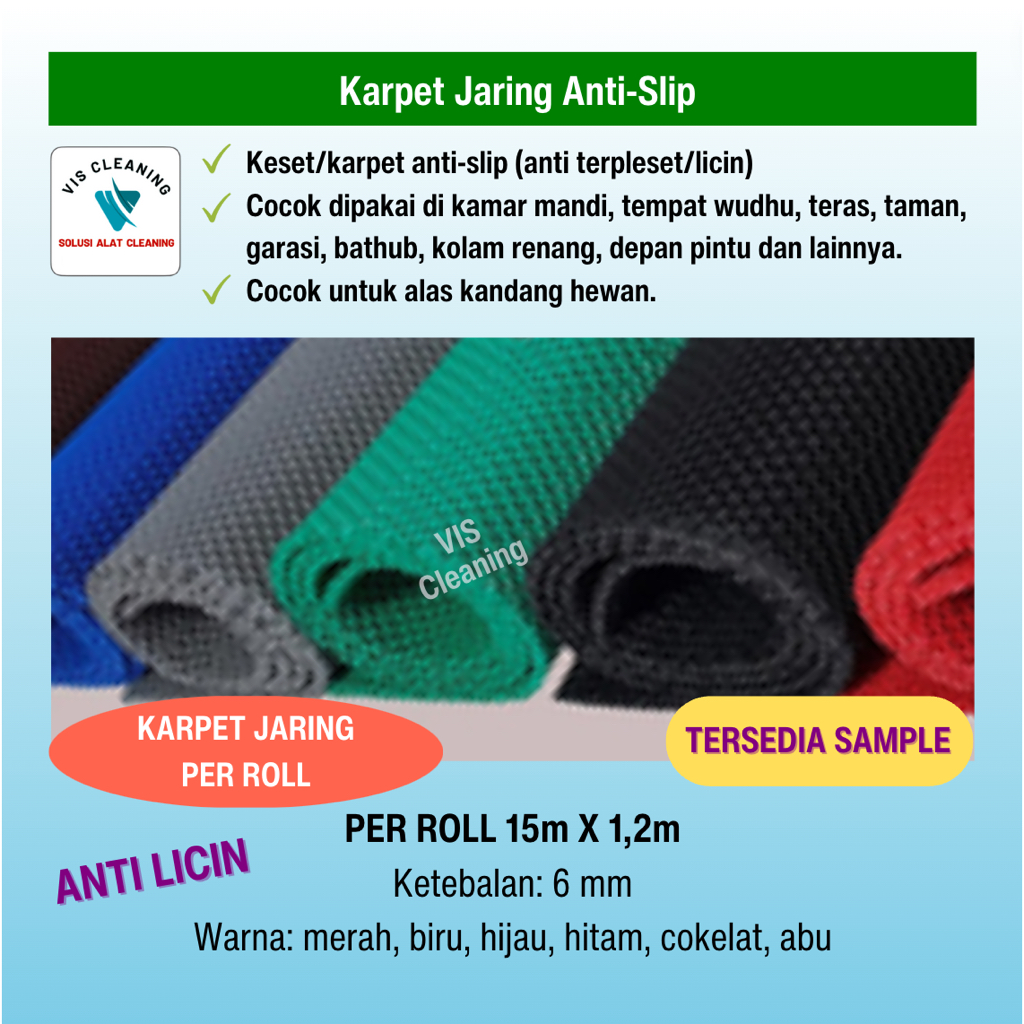 Karpet Jaring Anti - Slip Bahan PVC (Per Roll 15m X 1,2m) Keset Musholla Alas Kolam Renang Kamar Man