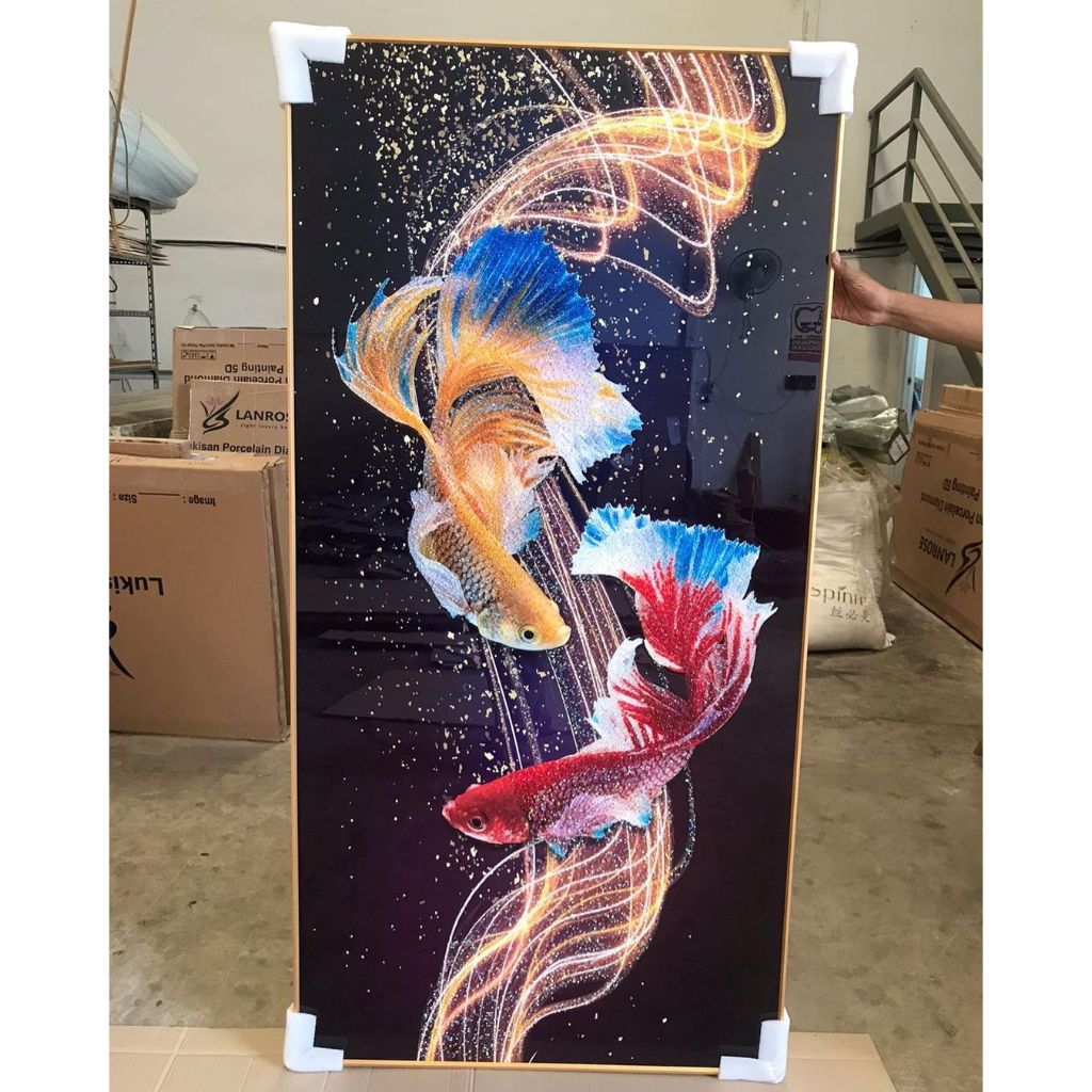 Lukisan Dinding Diamond Crystal Painting 5 D Bentuk Persegi Frame Warna Gold / Black Gambar Motif Ik