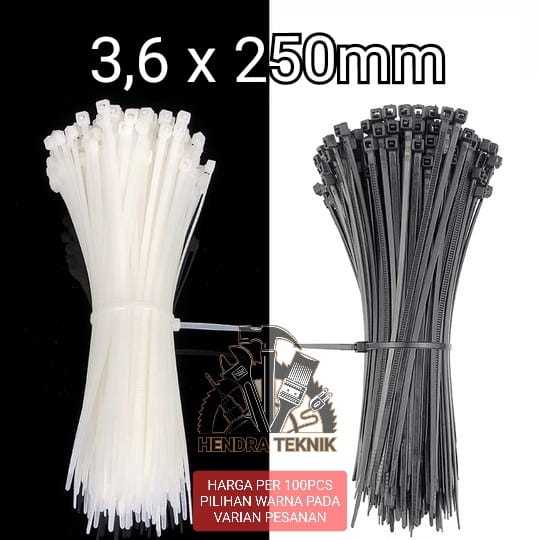 

CABLE TIES 250MM NYLON TALI PENGIKAT NILON KABEL TIS 25CM per 100pc HITAM PUTIH