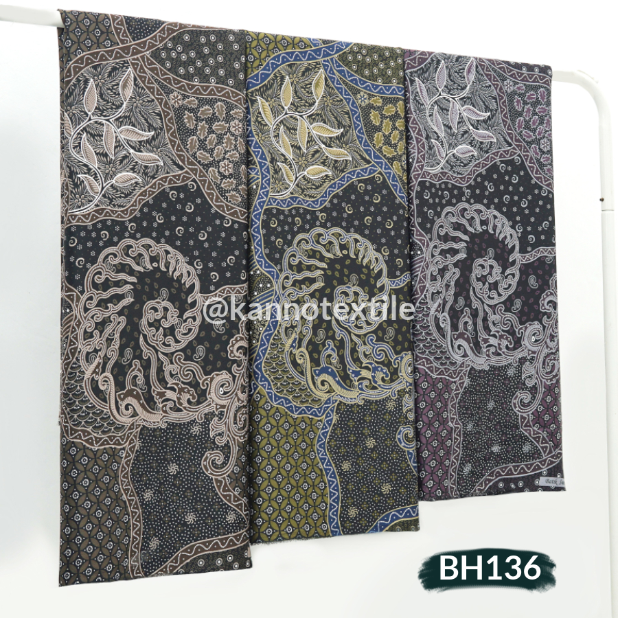 KAIN BATIK HALUS SEMI SUTRA BH136 MOTIF DAUN ABSTRAK WARNA SALEM/LEMON/UNGU